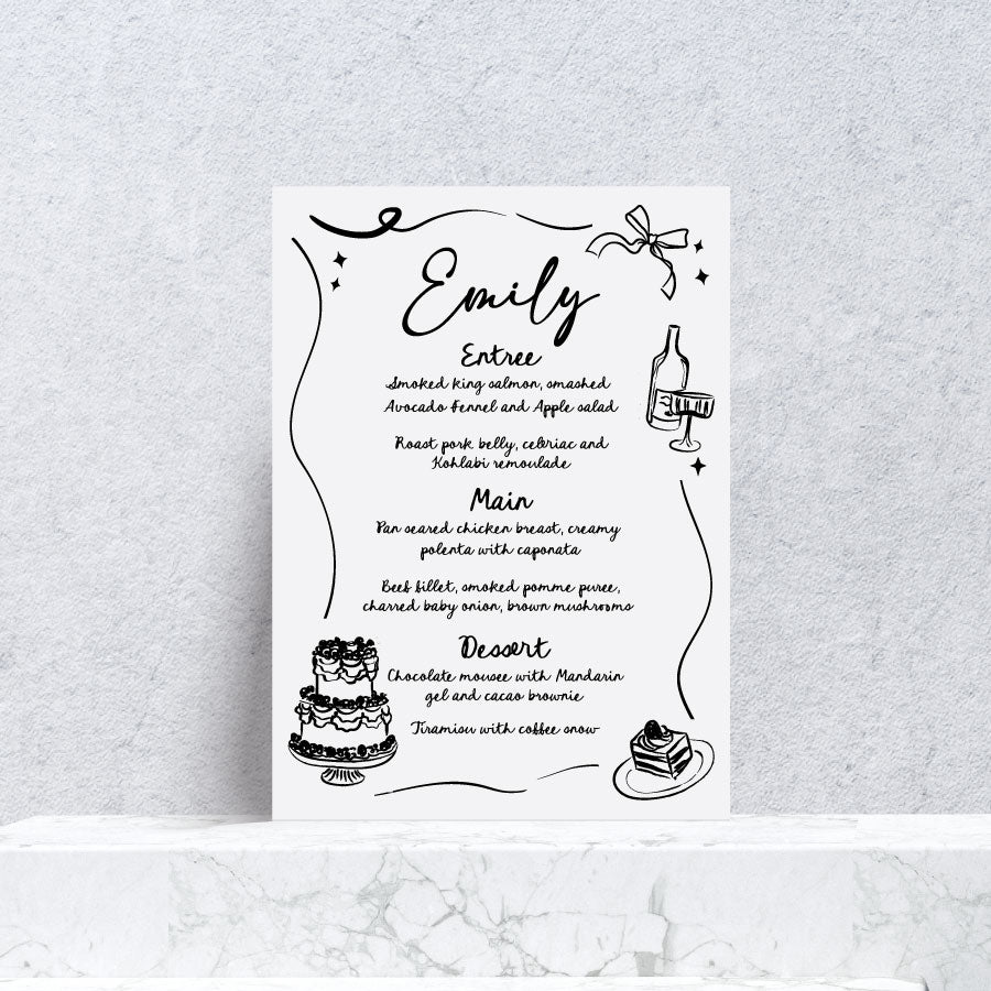 Charlotte  Personalised Menu